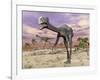 Two Gigantoraptor Dinosaurs Walking in the Desert-null-Framed Art Print