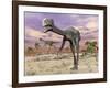 Two Gigantoraptor Dinosaurs Walking in the Desert-null-Framed Art Print