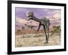 Two Gigantoraptor Dinosaurs Walking in the Desert-null-Framed Art Print