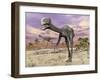 Two Gigantoraptor Dinosaurs Walking in the Desert-null-Framed Art Print