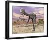 Two Gigantoraptor Dinosaurs Walking in the Desert-null-Framed Art Print