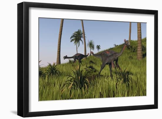 Two Gigantoraptors in a Grassy Field-null-Framed Art Print