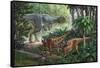 Two Gigantspinosaurus Fearful at the Sight of a Large Yangchuanosaurus.-null-Framed Stretched Canvas