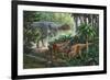 Two Gigantspinosaurus Fearful at the Sight of a Large Yangchuanosaurus.-null-Framed Art Print