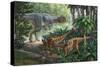 Two Gigantspinosaurus Fearful at the Sight of a Large Yangchuanosaurus.-null-Stretched Canvas