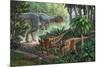 Two Gigantspinosaurus Fearful at the Sight of a Large Yangchuanosaurus.-null-Mounted Premium Giclee Print