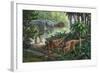 Two Gigantspinosaurus Fearful at the Sight of a Large Yangchuanosaurus.-null-Framed Art Print