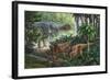 Two Gigantspinosaurus Fearful at the Sight of a Large Yangchuanosaurus.-null-Framed Art Print