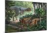 Two Gigantspinosaurus Fearful at the Sight of a Large Yangchuanosaurus.-null-Mounted Art Print