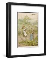 Two Girls and a Boy Dancing in a Meadow in the Springtime - the Lambs are Frisky Too-null-Framed Photographic Print