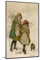Two Girls and Their Dog Gather Mistletoe in the Snow-Lizzie-Mounted Photographic Print