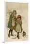 Two Girls and Their Dog Gather Mistletoe in the Snow-Lizzie-Framed Photographic Print