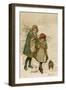 Two Girls and Their Dog Gather Mistletoe in the Snow-Lizzie-Framed Photographic Print