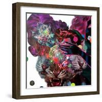 Two Girls and Three Tigers Show-Shark Toof-Framed Art Print