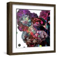 Two Girls and Three Tigers Show-Shark Toof-Framed Art Print