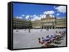 Two Girls at Cafe Table, Plaza Mayor, Salamanca, Castilla Y Leon, Spain-Ruth Tomlinson-Framed Stretched Canvas