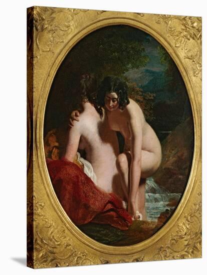Two Girls Bathing (Oil on Panel)-William Etty-Stretched Canvas