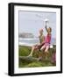 Two Girls Feeding Chips to a Seagull at the Beach-Louise Hammond-Framed Photographic Print