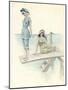 Two Girls in Bathing Suits One About to Dive into the Sea from a Diving Board-null-Mounted Art Print