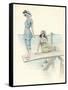 Two Girls in Bathing Suits One About to Dive into the Sea from a Diving Board-null-Framed Stretched Canvas