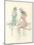 Two Girls in Bathing Suits Sitting and Chatting on the Jetty-null-Mounted Art Print