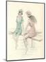 Two Girls in Bathing Suits Sitting and Chatting on the Jetty-null-Mounted Art Print