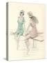 Two Girls in Bathing Suits Sitting and Chatting on the Jetty-null-Stretched Canvas