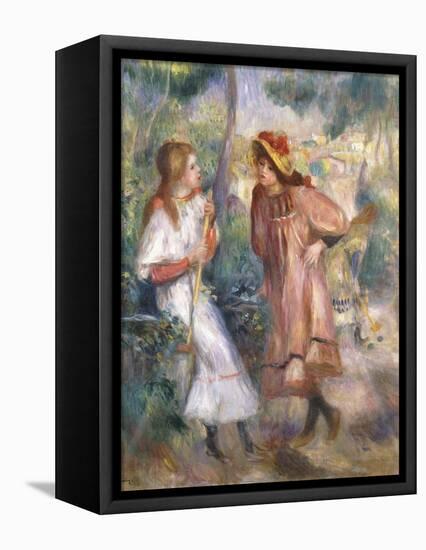 Two Girls in the Garden at Montmartre-Pierre-Auguste Renoir-Framed Stretched Canvas