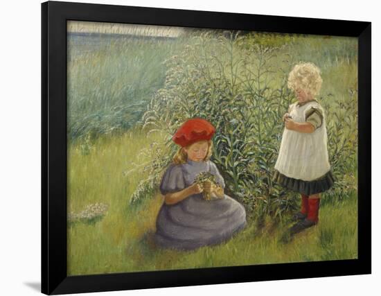 Two girls picking flowers-Axel Hjalmar Ender-Framed Giclee Print