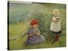 Two girls picking flowers-Axel Hjalmar Ender-Stretched Canvas