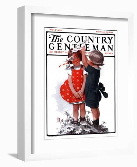 "Two Girls Playing with Flowers," Country Gentleman Cover, May 31, 1924-Sarah Stilwell Weber-Framed Giclee Print