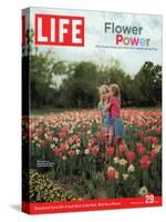 Two Girls Sharing a Secret Standing in Tulip Beds at a Dallas Flower Show, April 29, 2005-Greg Miller-Stretched Canvas