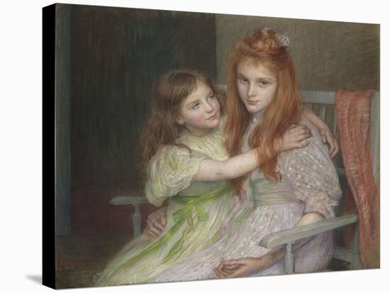 Two Girls Sitting on a Bench-Louise-Cathérine Breslau-Stretched Canvas