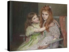 Two Girls Sitting on a Bench-Louise-Cathérine Breslau-Stretched Canvas