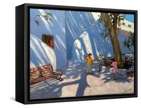 Two Girls Skipping, Mykonos-Andrew Macara-Framed Stretched Canvas