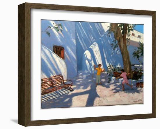 Two Girls Skipping, Mykonos-Andrew Macara-Framed Giclee Print