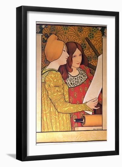 Two Girls with a Printing Press-Paul Berthon-Framed Premium Giclee Print