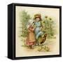 Two Girls with their Chickens-null-Framed Stretched Canvas