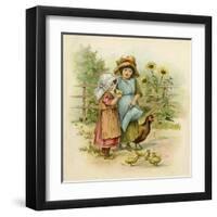 Two Girls with their Chickens-null-Framed Art Print