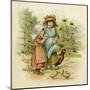 Two Girls with their Chickens-null-Mounted Art Print