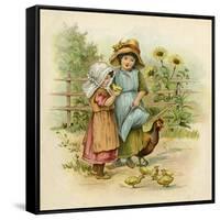 Two Girls with their Chickens-null-Framed Stretched Canvas