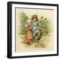 Two Girls with their Chickens-null-Framed Art Print