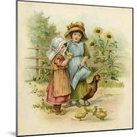 Two Girls with their Chickens-null-Mounted Art Print