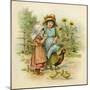 Two Girls with their Chickens-null-Mounted Art Print