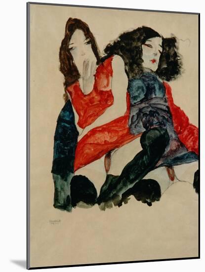 Two Girls-Egon Schiele-Mounted Giclee Print
