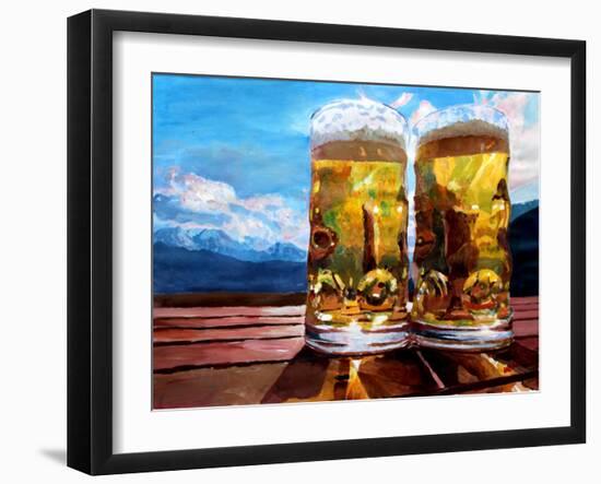 Two Glasses of Beer with Mountains-Markus Bleichner-Framed Art Print