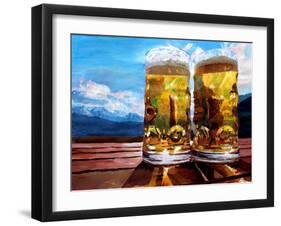 Two Glasses of Beer with Mountains-Markus Bleichner-Framed Art Print