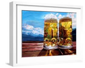 Two Glasses of Beer with Mountains-Markus Bleichner-Framed Art Print