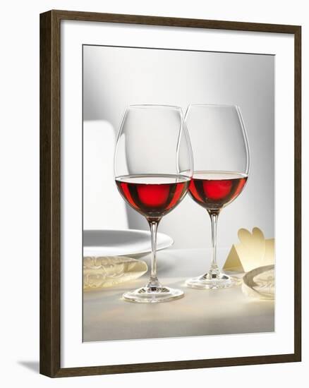 Two Glasses of Red Wine on Festive Table-Alexander Feig-Framed Photographic Print