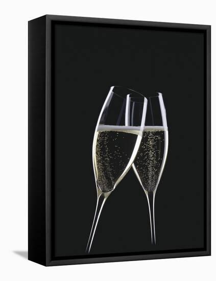 Two Glasses of Sparkling Wine Being Clinked Together-null-Framed Stretched Canvas